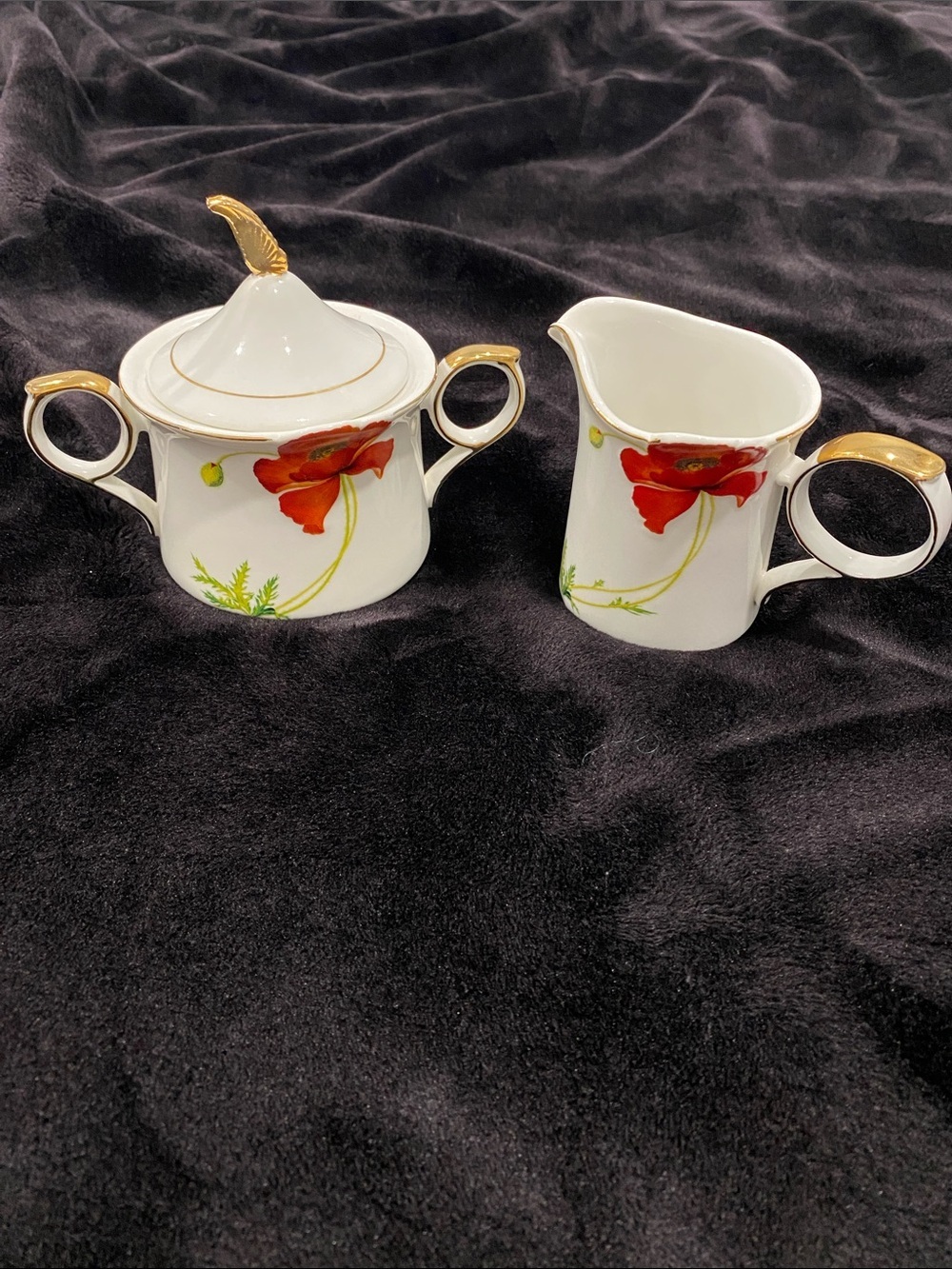 Bombay White Porcelain Sugar Bowl & Creamer with Gold-Trim Handles